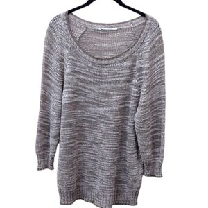 Pomandere Scoop Neck Linen Blend Gold Glitter Trim Taupe Space Dye Sweater (6)